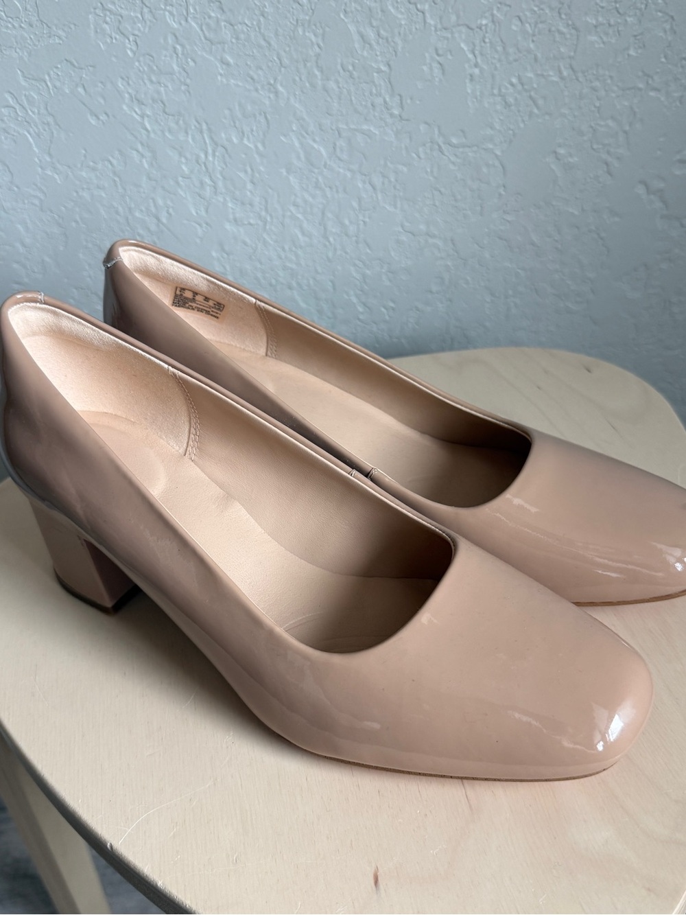 Clarks Praline Patent Nude Block Heel Pumps